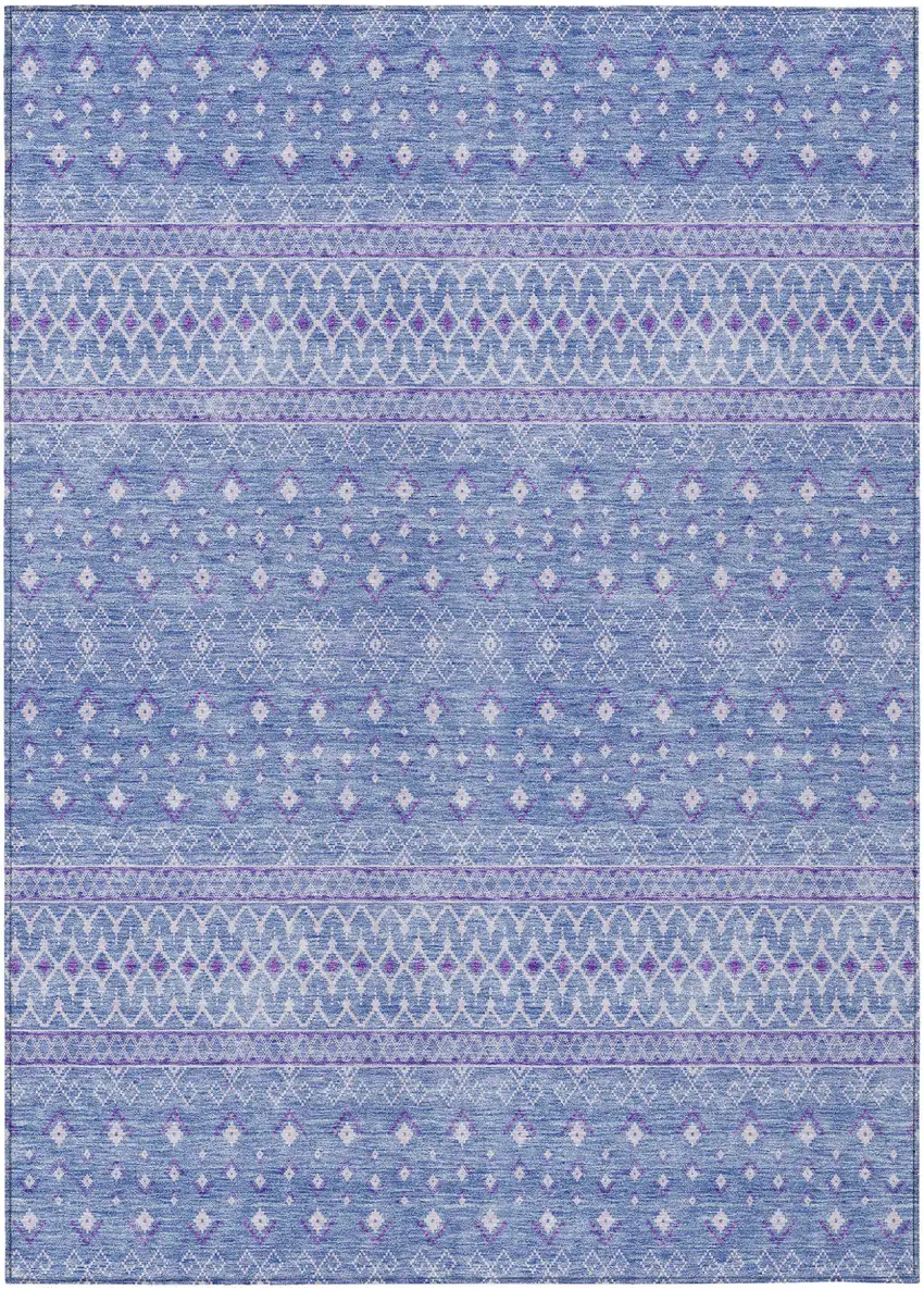 Sky Blue Purple And Ivory Tribal Washable Indoor Outdoor Area Rug Photo 1