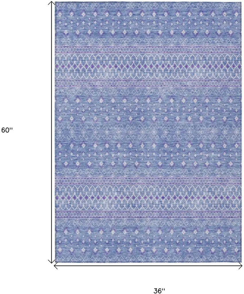 Sky Blue Purple And Ivory Tribal Washable Indoor Outdoor Area Rug Photo 9