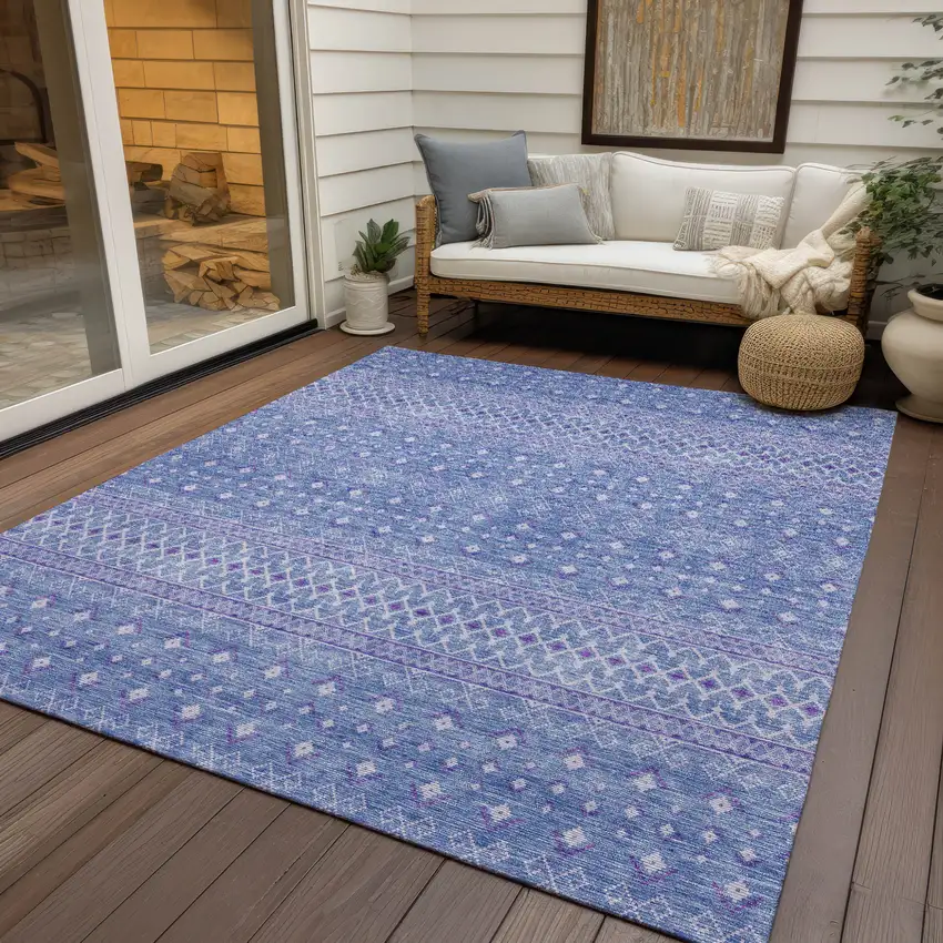 Sky Blue Purple And Ivory Tribal Washable Indoor Outdoor Area Rug Photo 5