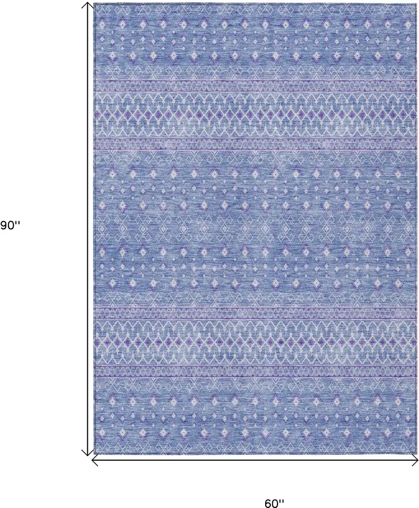 Sky Blue Purple And Ivory Tribal Washable Indoor Outdoor Area Rug Photo 3