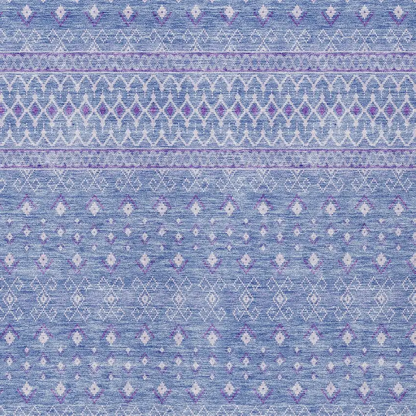 Sky Blue Purple And Ivory Tribal Washable Indoor Outdoor Area Rug Photo 4