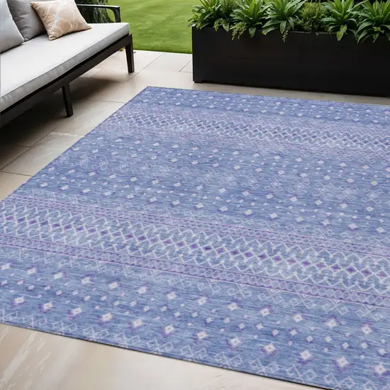 Sky Blue Purple And Ivory Tribal Washable Indoor Outdoor Area Rug Photo 1