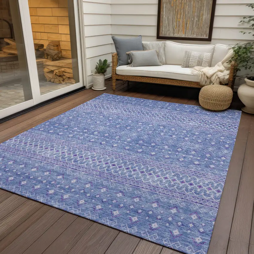 Sky Blue Purple And Ivory Tribal Washable Indoor Outdoor Area Rug Photo 6