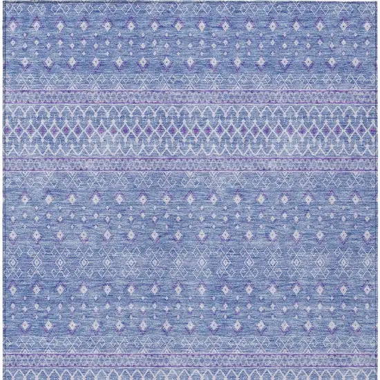 Sky Blue Purple And Ivory Tribal Washable Indoor Outdoor Area Rug Photo 4