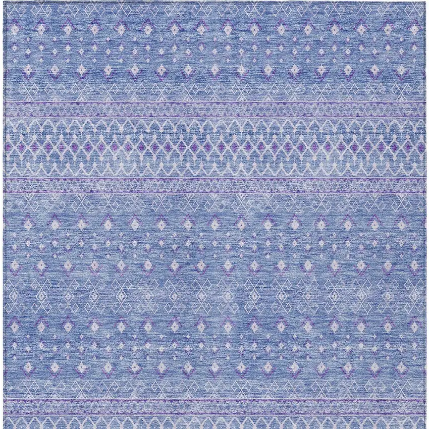 Sky Blue Purple And Ivory Tribal Washable Indoor Outdoor Area Rug Photo 4