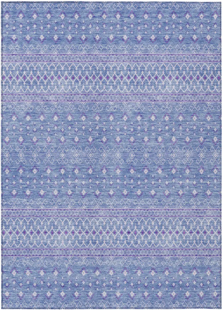 Sky Blue Purple And Ivory Tribal Washable Indoor Outdoor Area Rug Photo 1