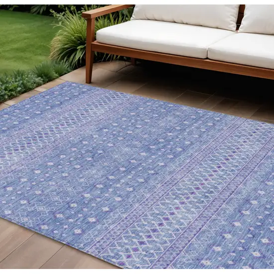 Sky Blue Purple And Ivory Tribal Washable Indoor Outdoor Area Rug Photo 1