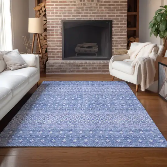 Sky Blue Purple And Ivory Tribal Washable Indoor Outdoor Area Rug Photo 8