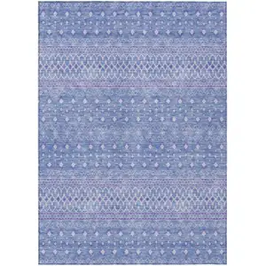 Photo of Sky Blue Purple And Ivory Tribal Washable Indoor Outdoor Area Rug