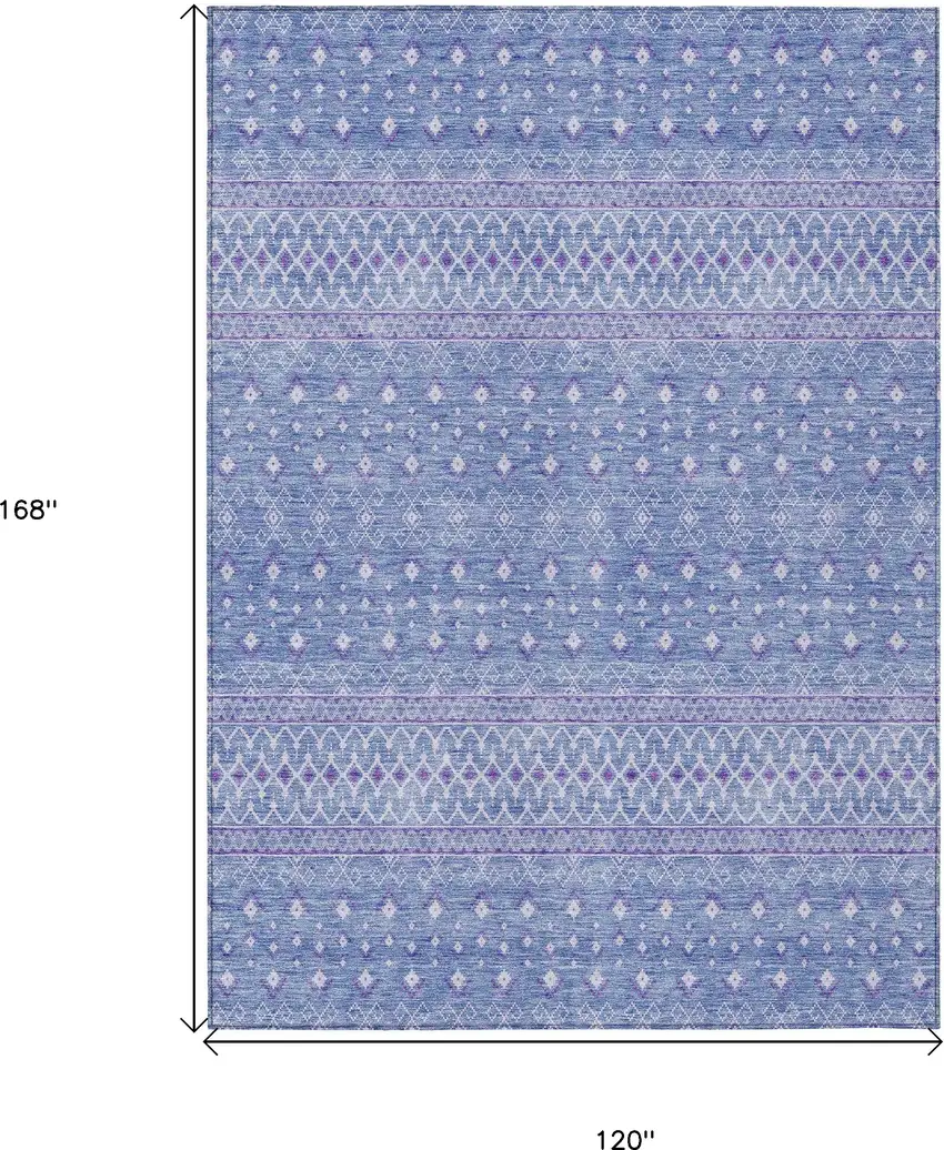Sky Blue Purple And Ivory Tribal Washable Indoor Outdoor Area Rug Photo 3