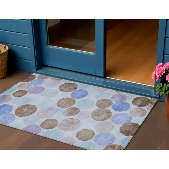 Sky Blue Purple And Taupe Geometric Washable Indoor Outdoor Area Rug Photo 2