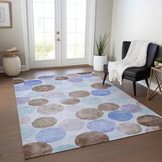 Sky Blue Purple And Taupe Geometric Washable Indoor Outdoor Area Rug Photo 6