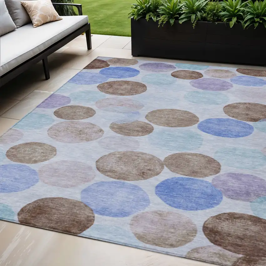 Sky Blue Purple And Taupe Geometric Washable Indoor Outdoor Area Rug Photo 2