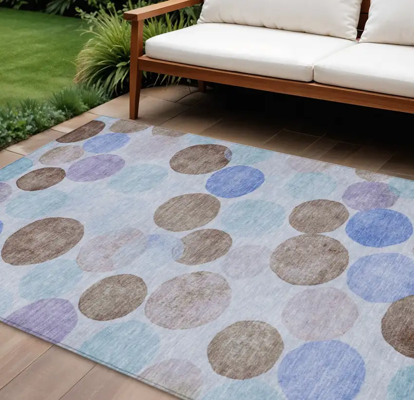 Sky Blue Purple And Taupe Geometric Washable Indoor Outdoor Area Rug Photo 2