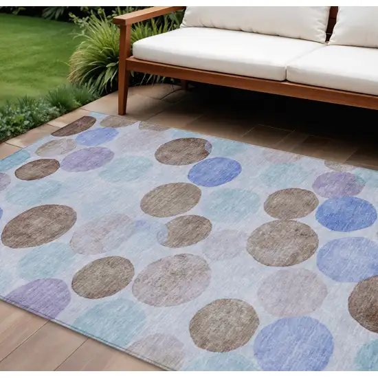 Sky Blue Purple And Taupe Geometric Washable Indoor Outdoor Area Rug Photo 2