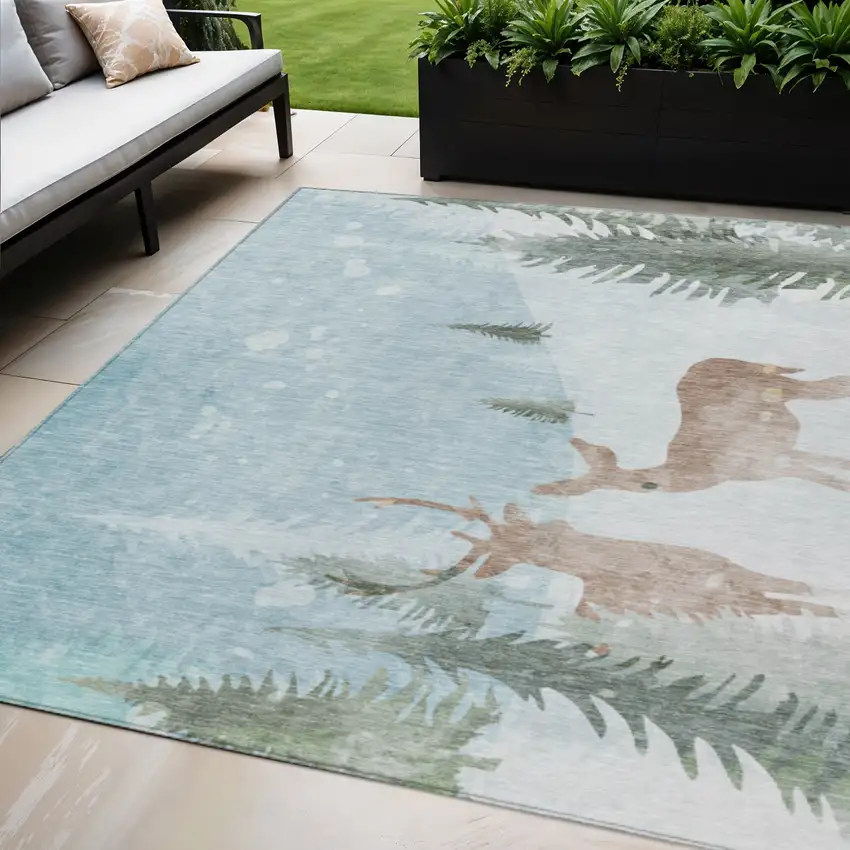 Sky Blue Sage Ivory And Khaki Animal Print Washable Indoor Outdoor Area Rug Photo 2