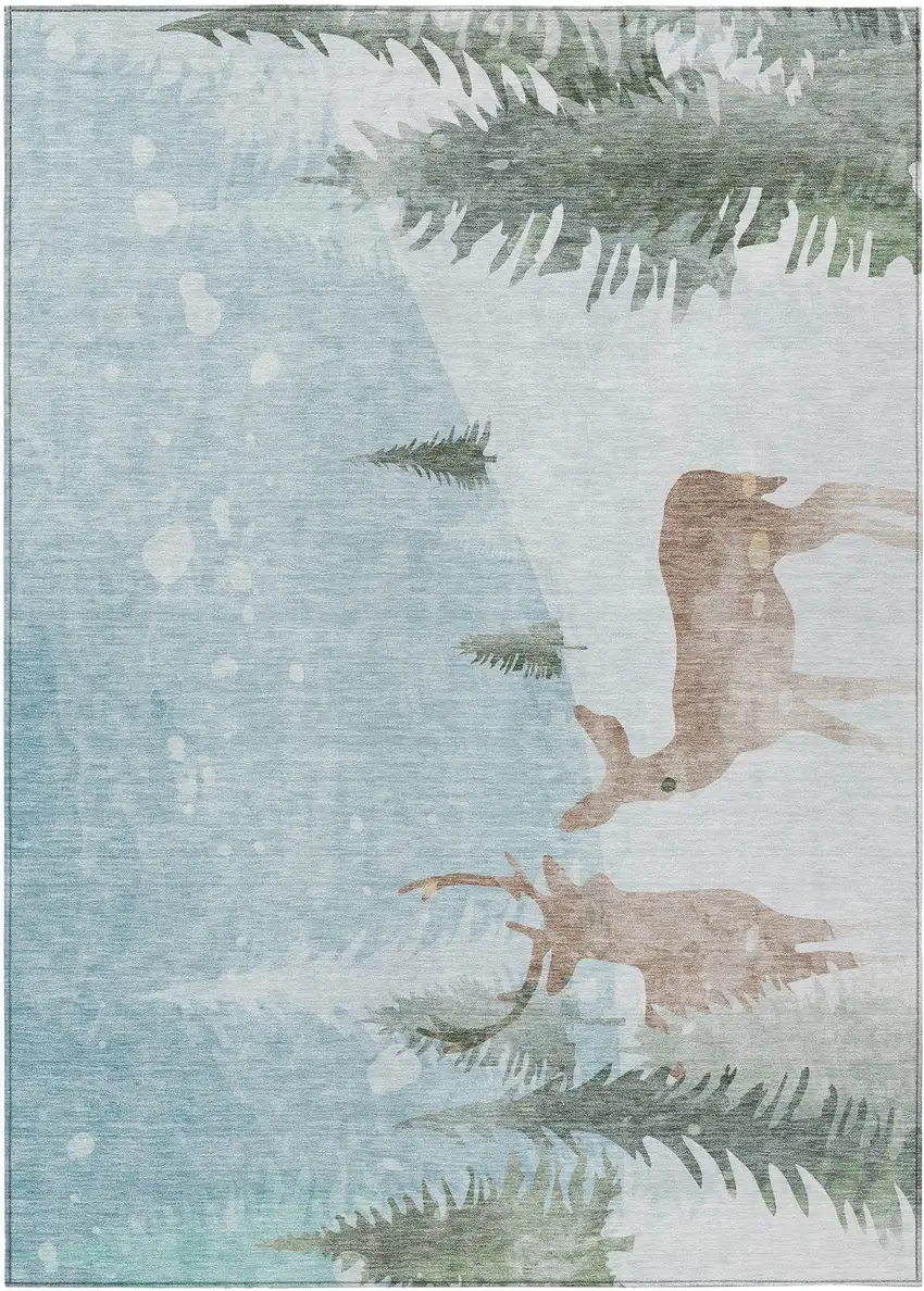 Sky Blue Sage Ivory And Khaki Deer Washable Indoor Outdoor Area Rug Photo 7