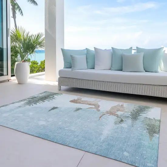 Sky Blue Sage Ivory And Khaki Deer Washable Indoor Outdoor Area Rug Photo 4