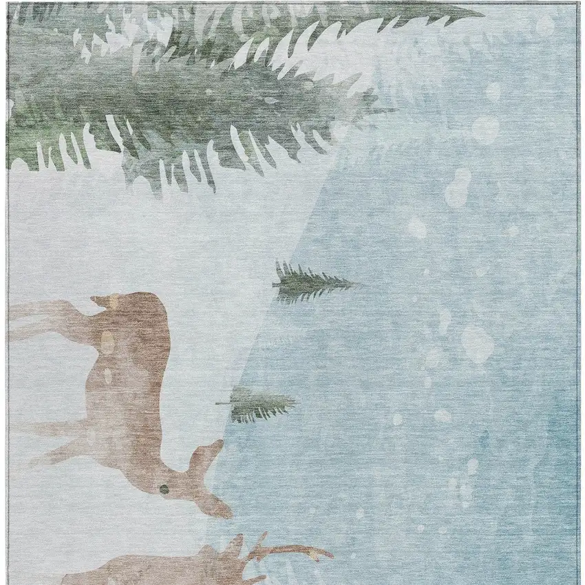 Sky Blue Sage Ivory And Khaki Deer Washable Indoor Outdoor Area Rug Photo 3