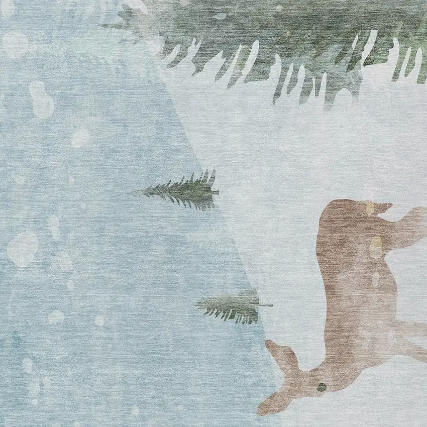 Sky Blue Sage Ivory And Khaki Deer Washable Indoor Outdoor Area Rug Photo 8