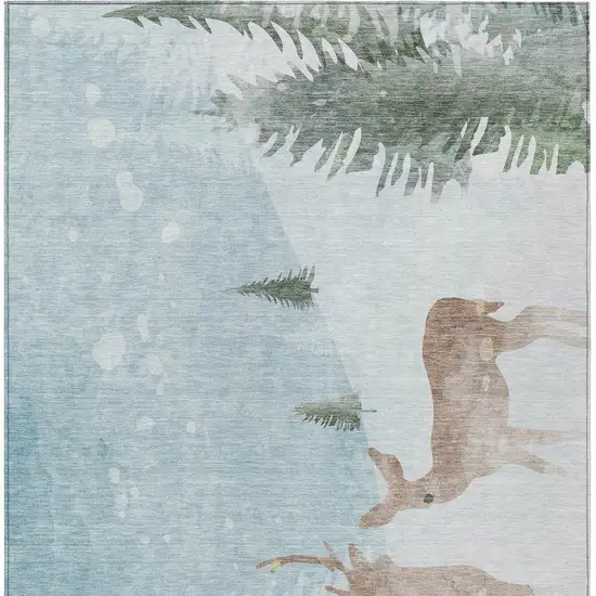 Sky Blue Sage Ivory And Khaki Deer Washable Indoor Outdoor Area Rug Photo 2