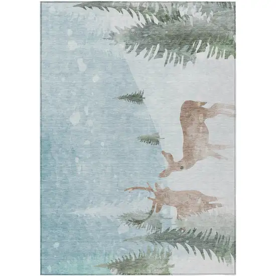 Sky Blue Sage Ivory And Khaki Deer Washable Indoor Outdoor Area Rug Photo 7