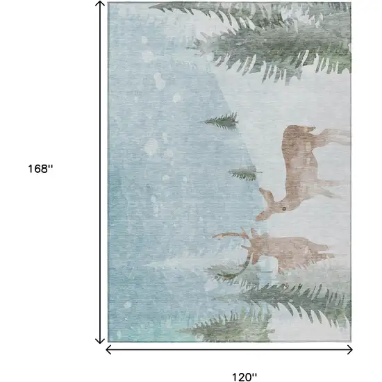 Sky Blue Sage Ivory And Khaki Deer Washable Indoor Outdoor Area Rug Photo 8