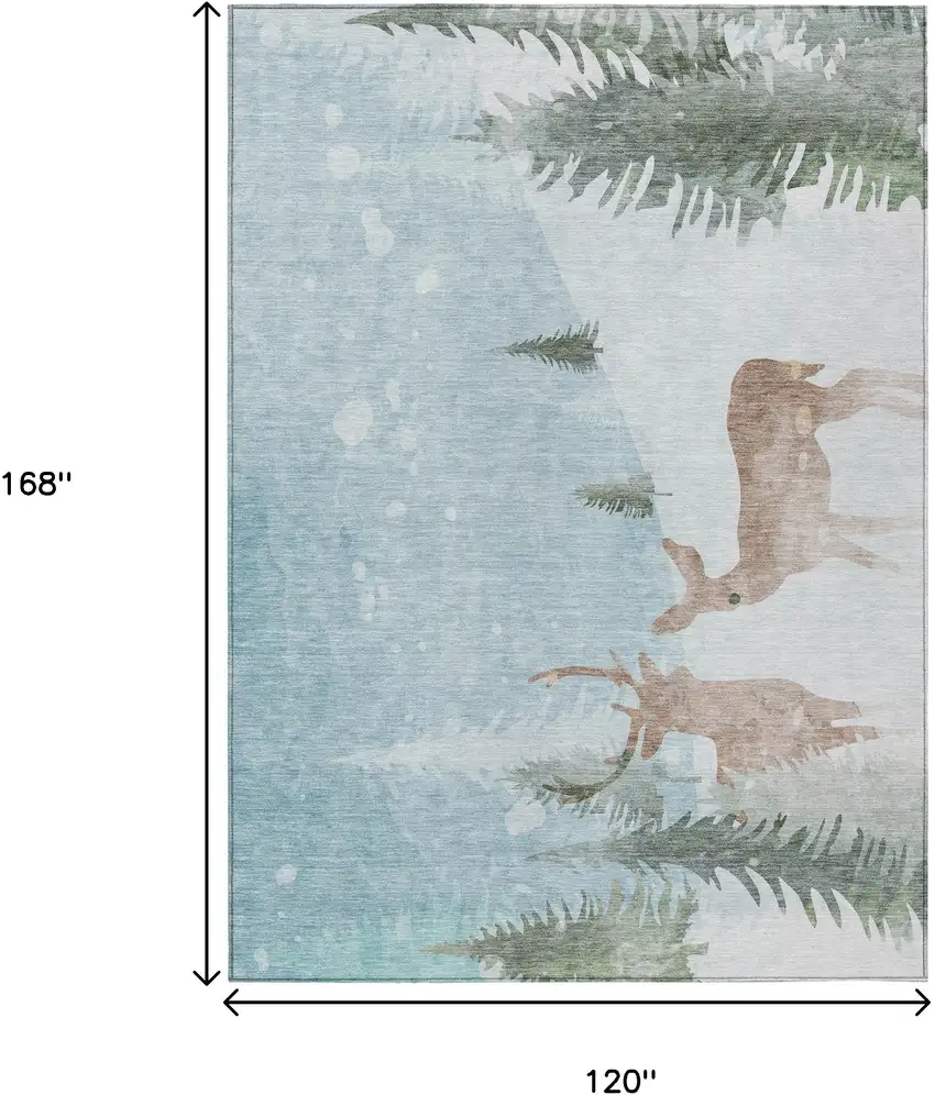 Sky Blue Sage Ivory And Khaki Deer Washable Indoor Outdoor Area Rug Photo 8