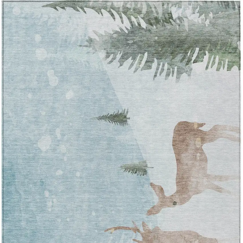 Sky Blue Sage Ivory And Khaki Deer Washable Indoor Outdoor Area Rug Photo 2