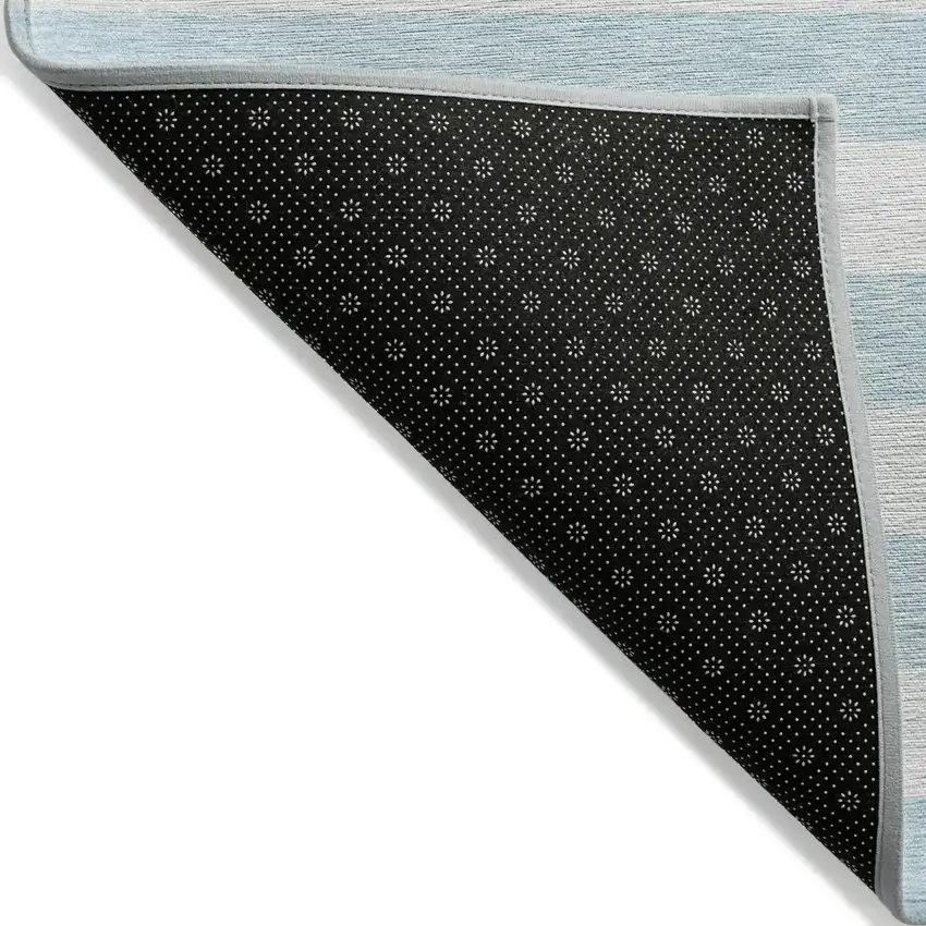 Sky Blue Striped Washable Non Skid Indoor Outdoor Area Rug Photo 3