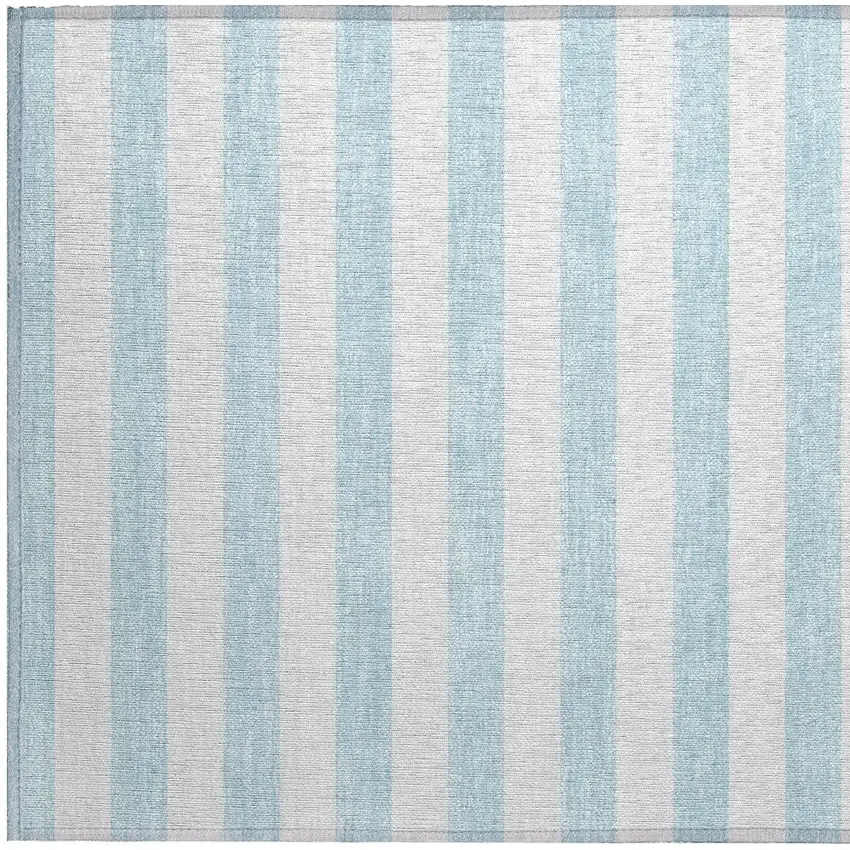 Sky Blue Striped Washable Non Skid Indoor Outdoor Area Rug Photo 7