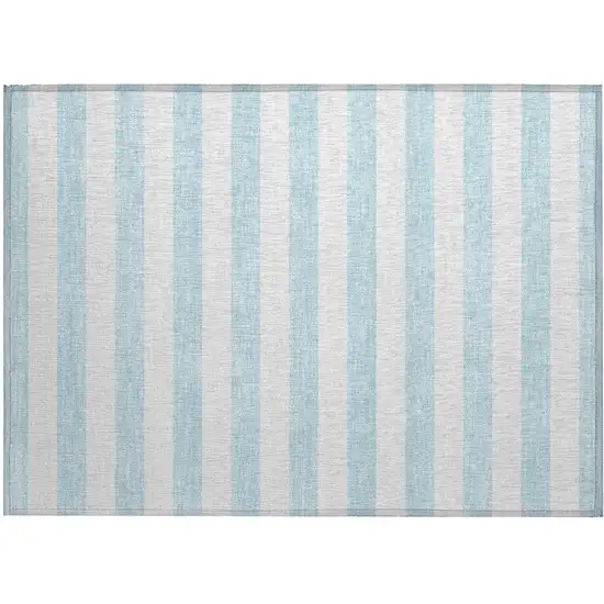 Sky Blue Striped Washable Non Skid Indoor Outdoor Area Rug Photo 2