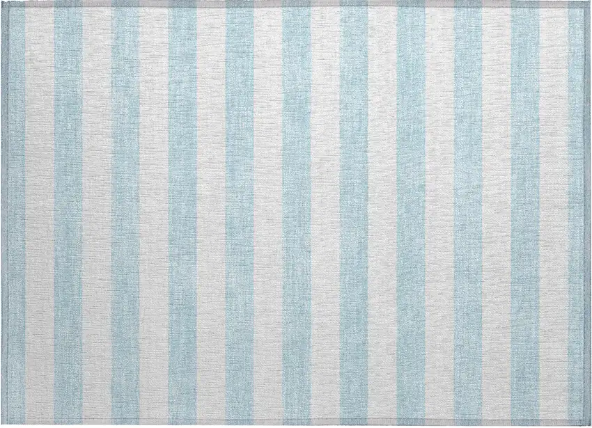 Sky Blue Striped Washable Non Skid Indoor Outdoor Area Rug Photo 2