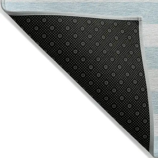 Sky Blue Striped Washable Non Skid Indoor Outdoor Area Rug Photo 6