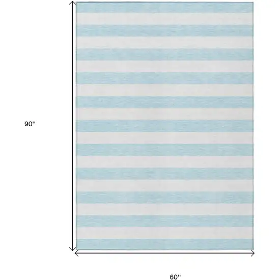 Sky Blue Striped Washable Non Skid Indoor Outdoor Area Rug Photo 3