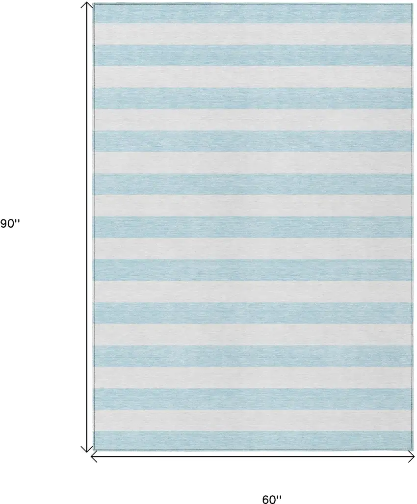 Sky Blue Striped Washable Non Skid Indoor Outdoor Area Rug Photo 3