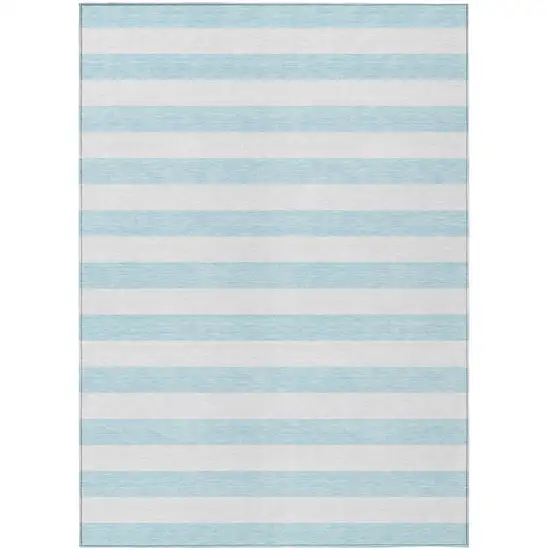 Blue and White Striped Washable Indoor Outdoor Area Rug Photo 2