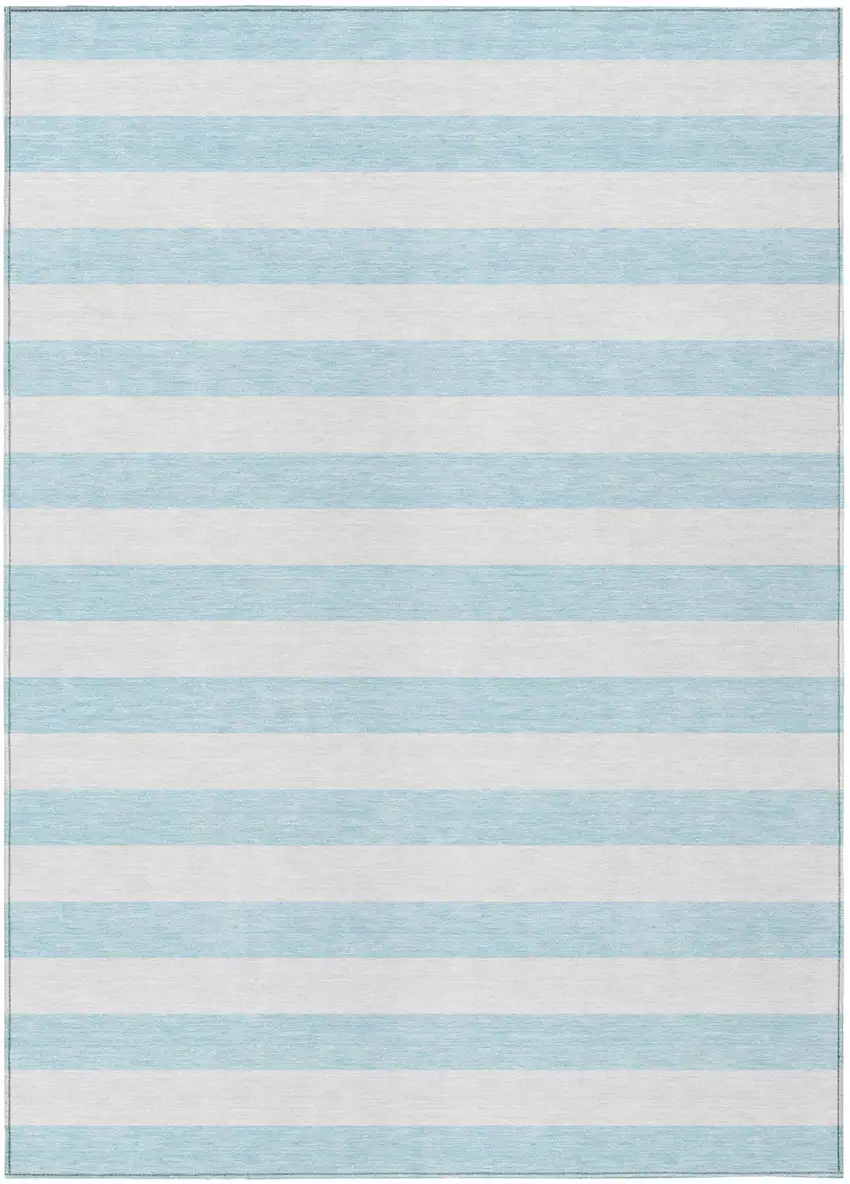 Blue and White Striped Washable Indoor Outdoor Area Rug Photo 2