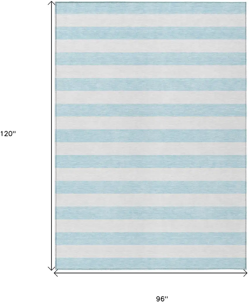 Blue and White Striped Washable Indoor Outdoor Area Rug Photo 3