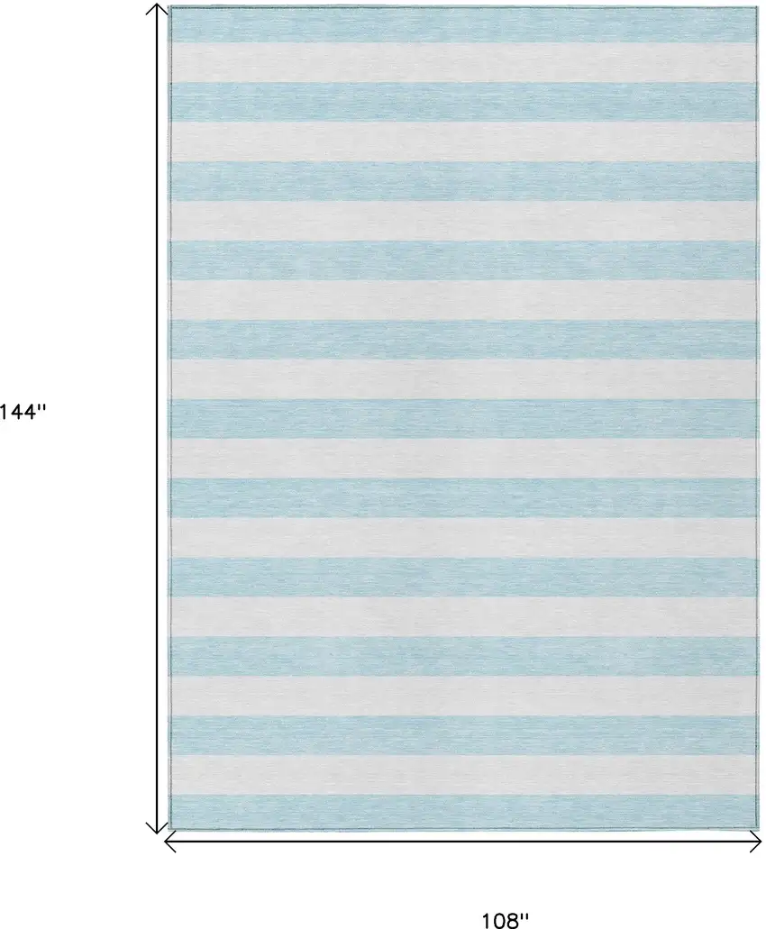 Blue and White Striped Washable Indoor Outdoor Area Rug Photo 3
