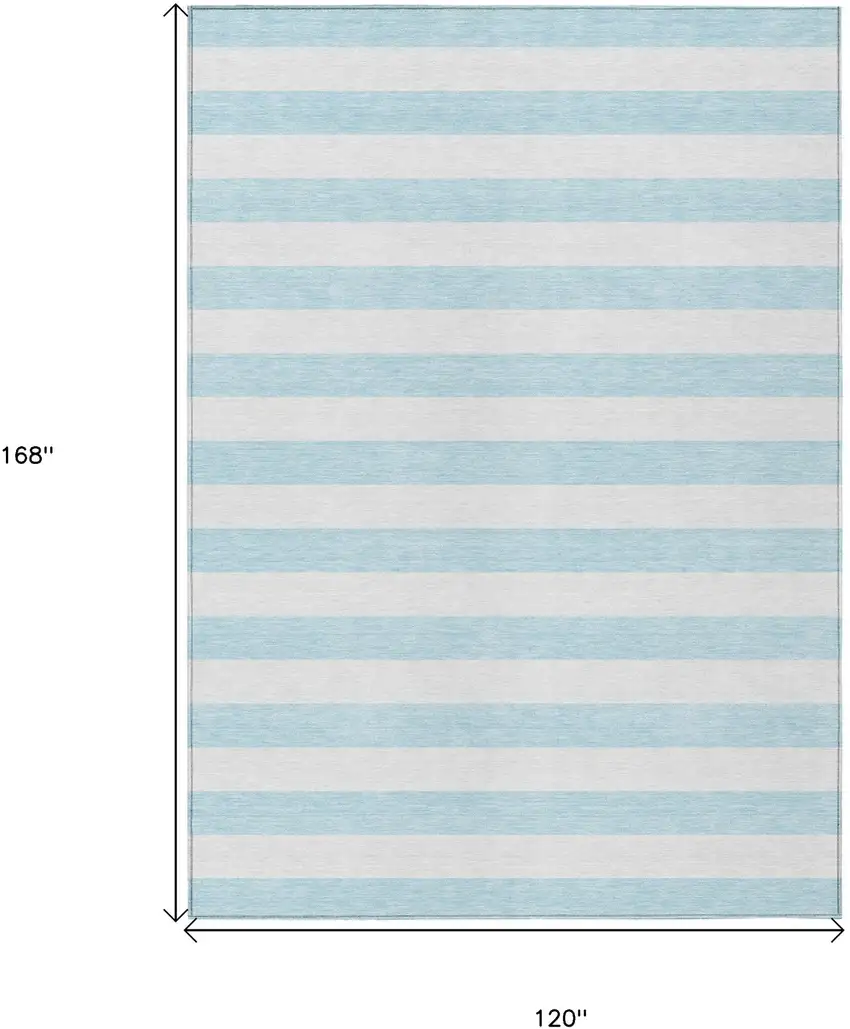Blue and White Striped Washable Indoor Outdoor Area Rug Photo 3