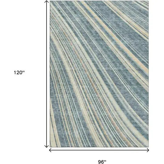 Sky Blue Tan And Beige Striped Washable Area Rug With UV Protection Photo 8