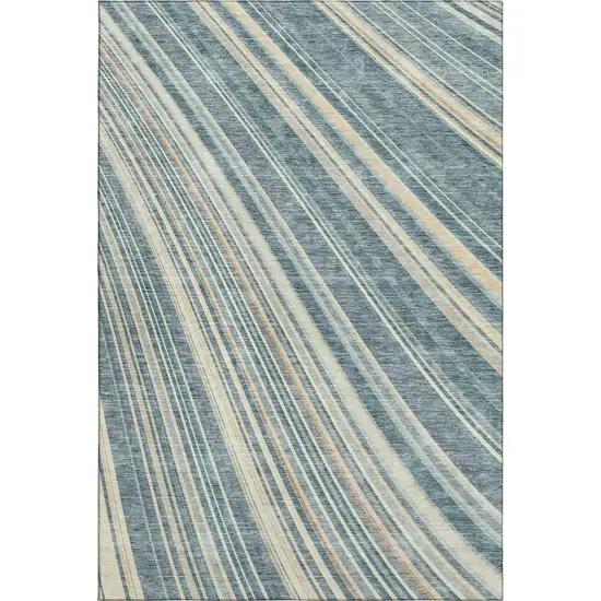 Sky Blue Tan And Beige Striped Washable Area Rug With UV Protection Photo 1