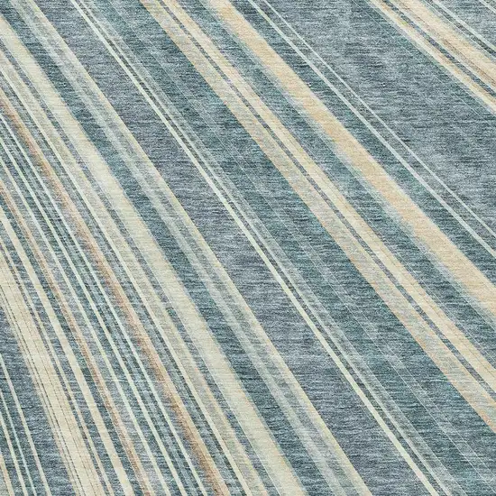 Sky Blue Tan And Beige Striped Washable Area Rug With UV Protection Photo 2