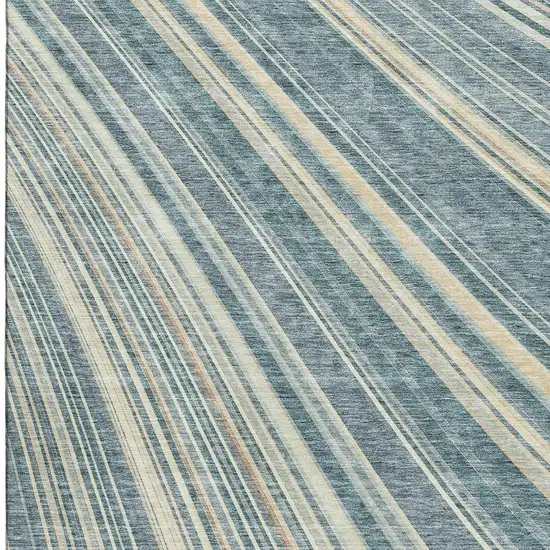 Sky Blue Tan And Beige Striped Washable Area Rug With UV Protection Photo 3