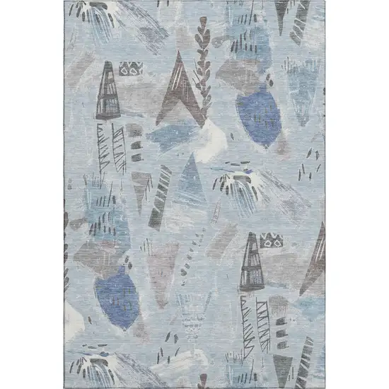 Sky Blue Taupe And Ivory Geometric Washable Area Rug With UV Protection Photo 1