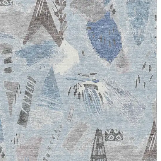 Sky Blue Taupe And Ivory Geometric Washable Area Rug With UV Protection Photo 2