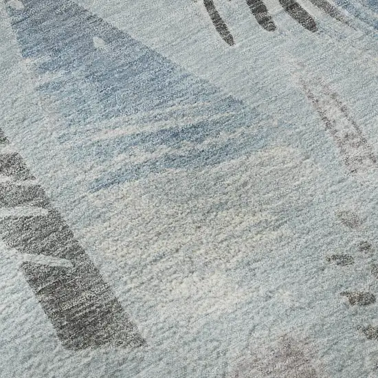 Sky Blue Taupe And Ivory Geometric Washable Area Rug With UV Protection Photo 9