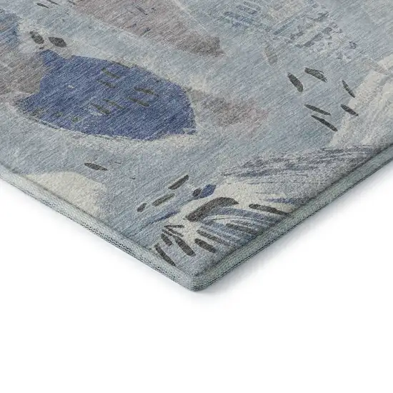 Sky Blue Taupe And Ivory Geometric Washable Area Rug With UV Protection Photo 7