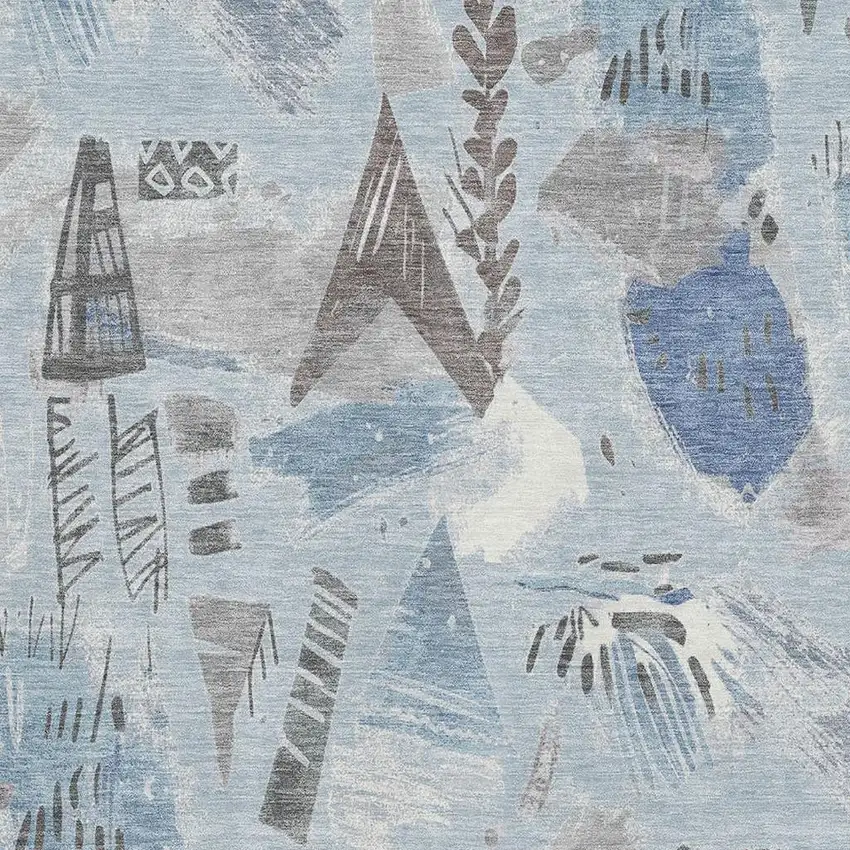 Sky Blue Taupe And Ivory Geometric Washable Area Rug With UV Protection Photo 2